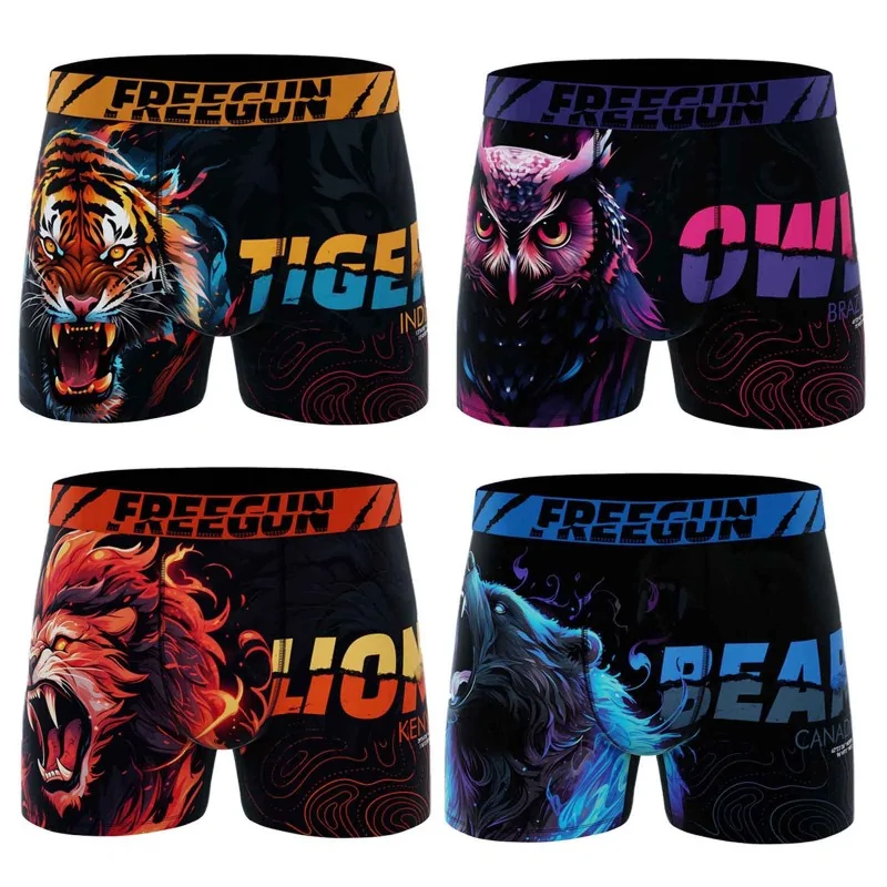 Freegun - Lot de 4 Boxers Garçon Premium Animaux Noir 12-14 ans
