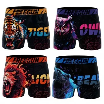 Juego de 4 calzoncillos bóxer de animales de primera calidad para niños (Pack calzoncillos para niño) Freegun chez FrenchMarket