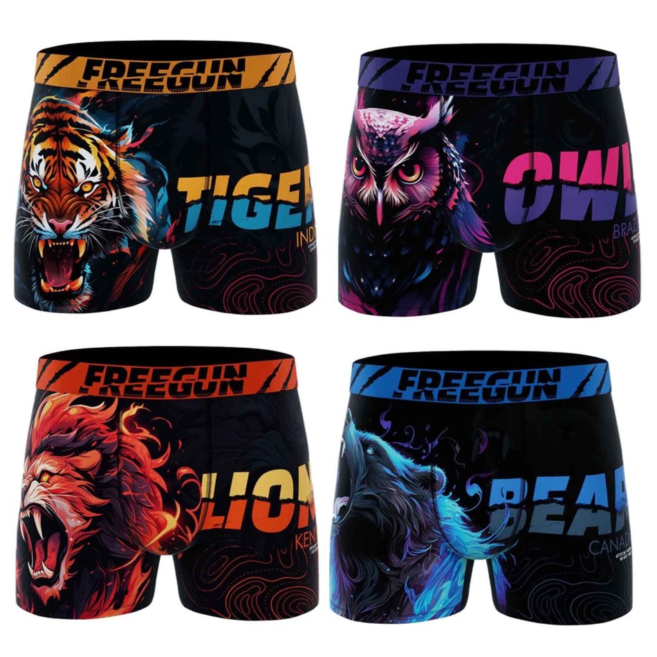 Set van 4 premium dierenboxershorts voor jongens (Set jongensboxershorts) Freegun chez FrenchMarket