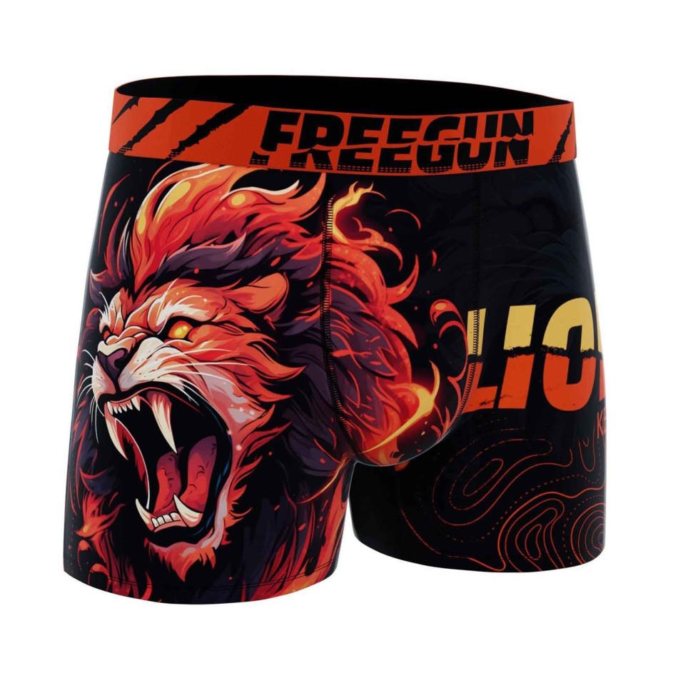 FREEGUN Set of 4 Premium Animal Boxer Briefs for Boys Lion, Tiger, Wolf