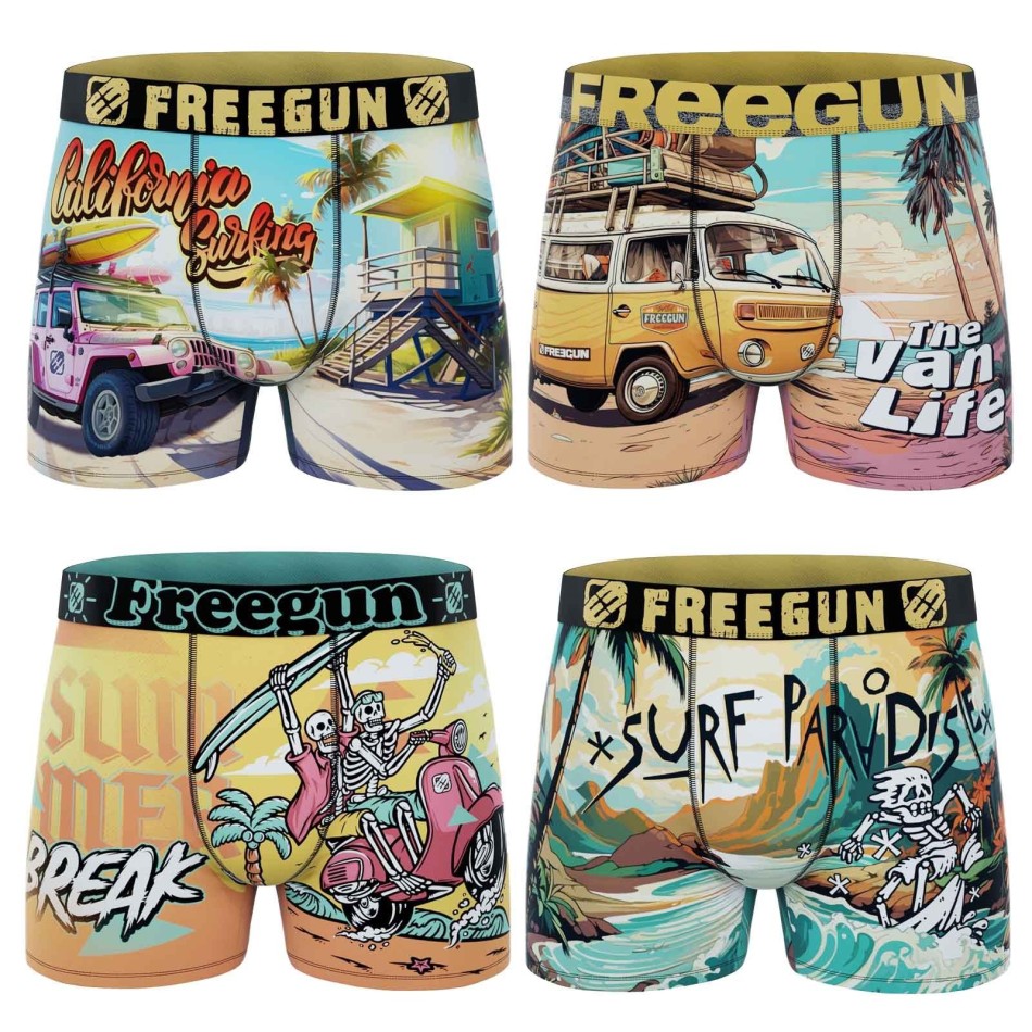 FREEGUN Set om 4 Wild Life Pack Camping- och naturboxershorts för pojkar