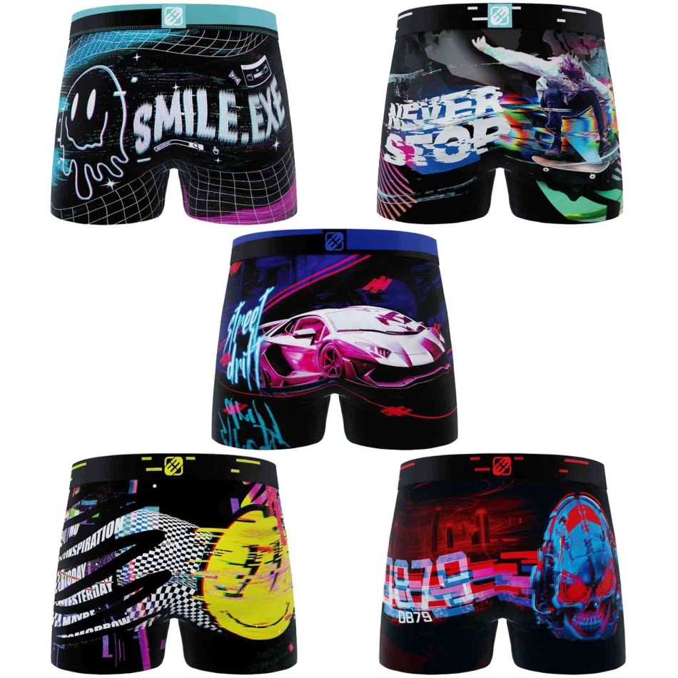 FREEGUN Set med 5 "Pixel"-boxershorts i mikrofiber för män