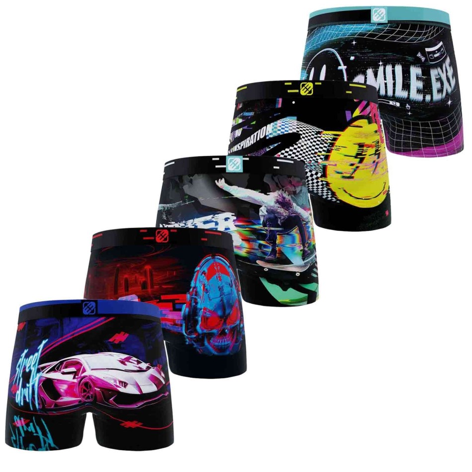 FREEGUN Set med 5 "Pixel"-boxershorts i mikrofiber för män