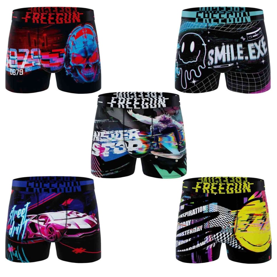 FREEGUN Set med 5 "Pixel"-boxershorts i mikrofiber för män