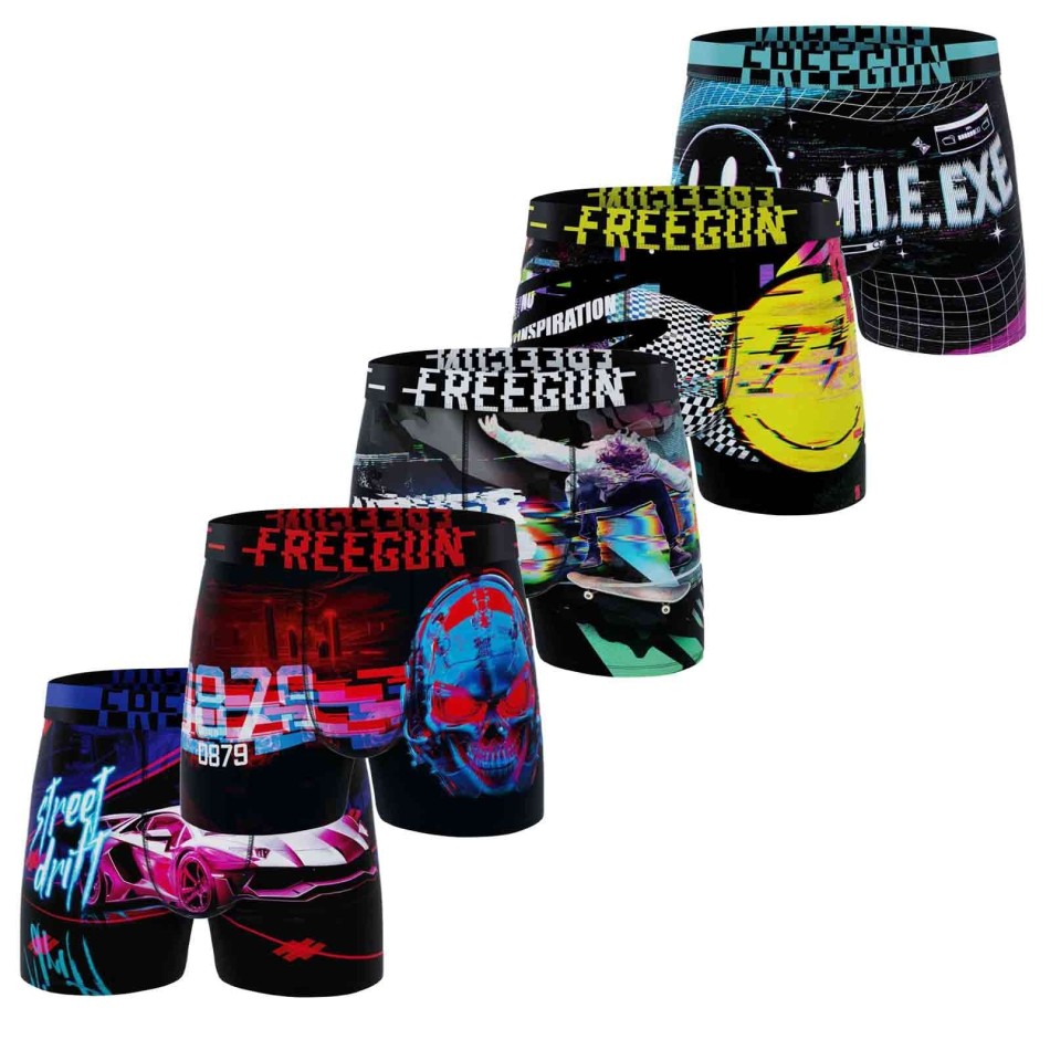 FREEGUN Set of 5 "Pixel" Microfiber Boxers for Men