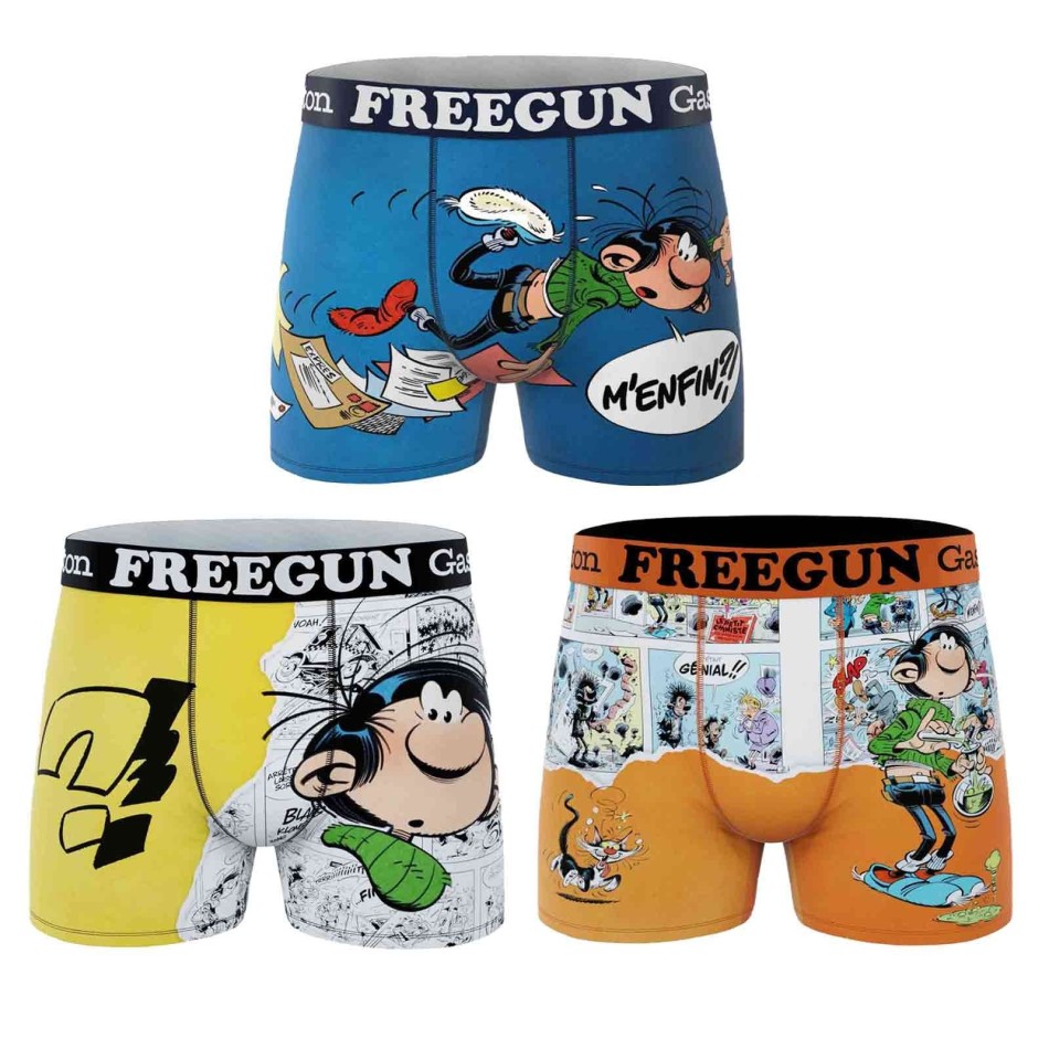 FREEGUN Set om 3 "GASTON LAGAFFE" boxerkalsonger i mikrofiber för pojkar