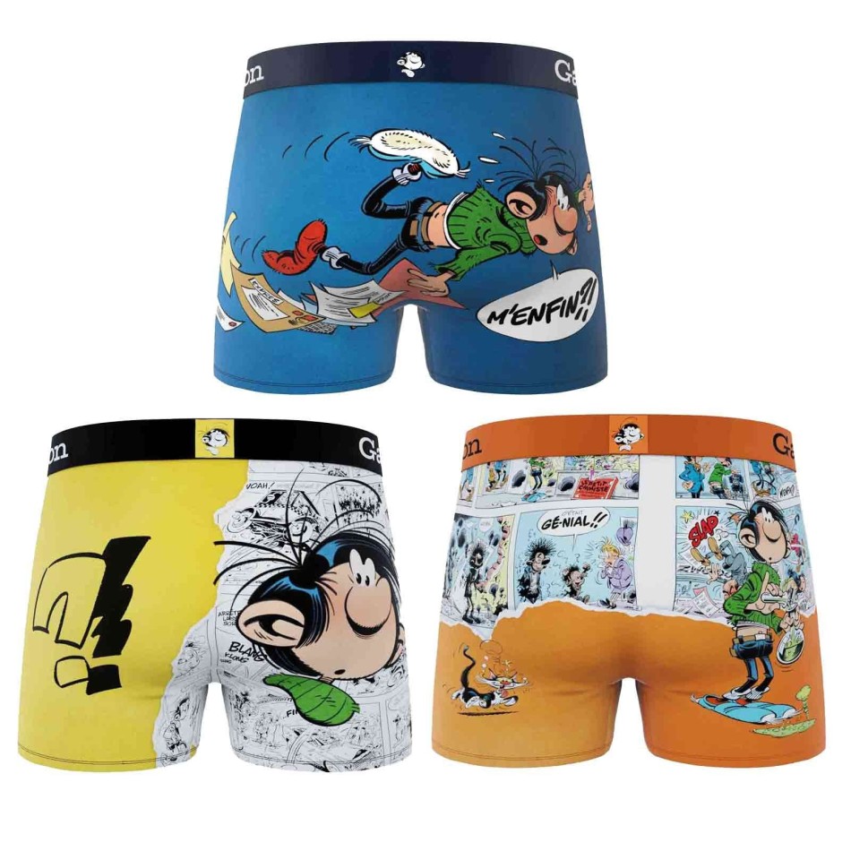 FREEGUN Set om 3 "GASTON LAGAFFE" boxerkalsonger i mikrofiber för pojkar