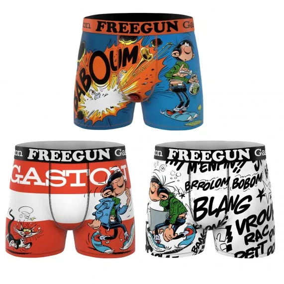 Set di 3 boxer in microfibra "GASTON LAGAFFE" da ragazzo (Confezione di boxer da ragazzo) Freegun chez FrenchMarket