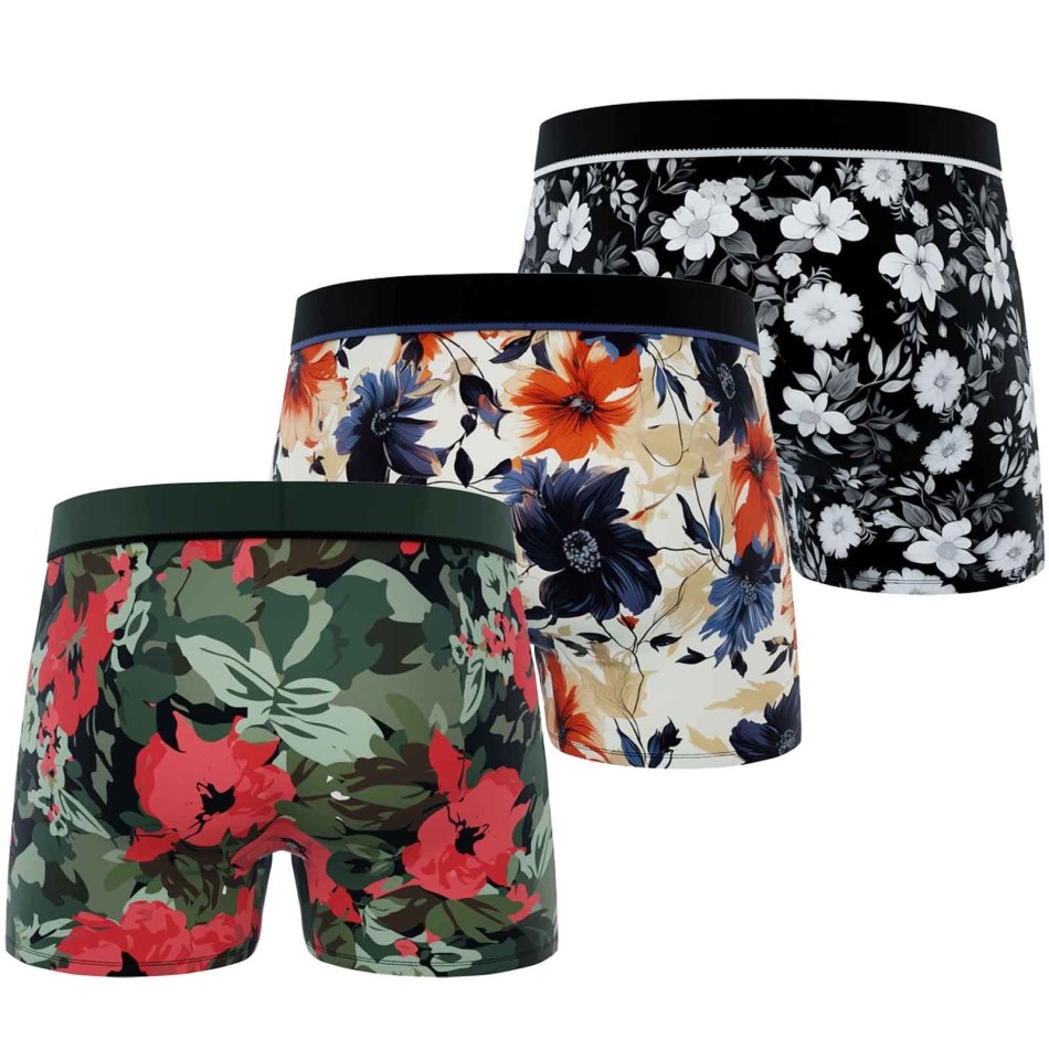 FREEGUN Set med 3 "Premium Signature Flowers" bomullsboxershorts för män