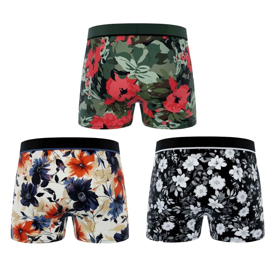 FREEGUN Set med 3 "Premium Signature Flowers" bomullsboxershorts för män