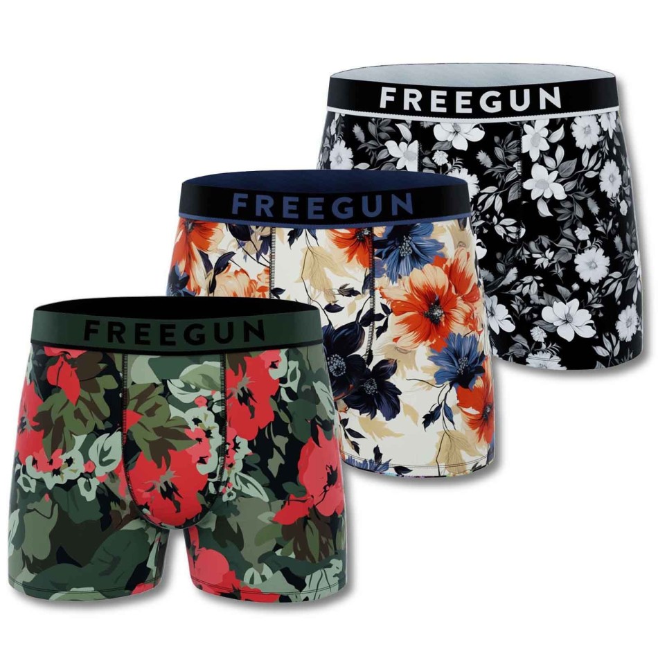 Lot de 3 Boxers Homme Coton "Premium Signature Flowers" (Lot boxers Homme) Freegun chez FrenchMarket