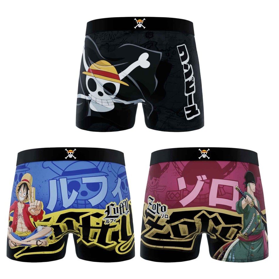FREEGUN Set om 3 Luffy Zoro "One Piece" mikrofiberboxershorts för pojkar
