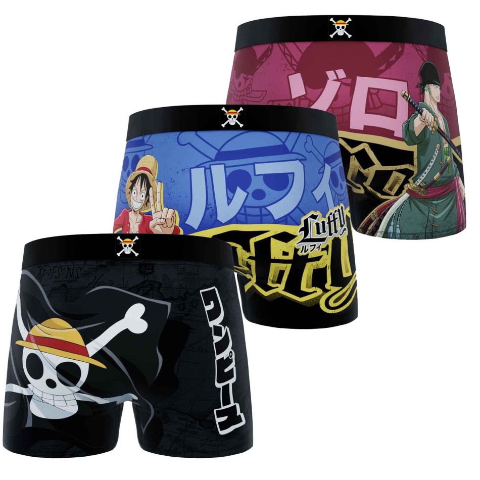 FREEGUN Set om 3 Luffy Zoro "One Piece" mikrofiberboxershorts för pojkar