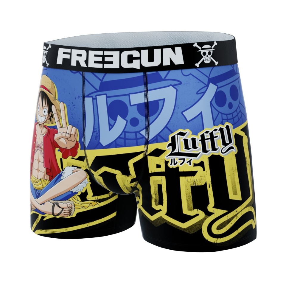 FREEGUN Set om 3 Luffy Zoro "One Piece" mikrofiberboxershorts för pojkar