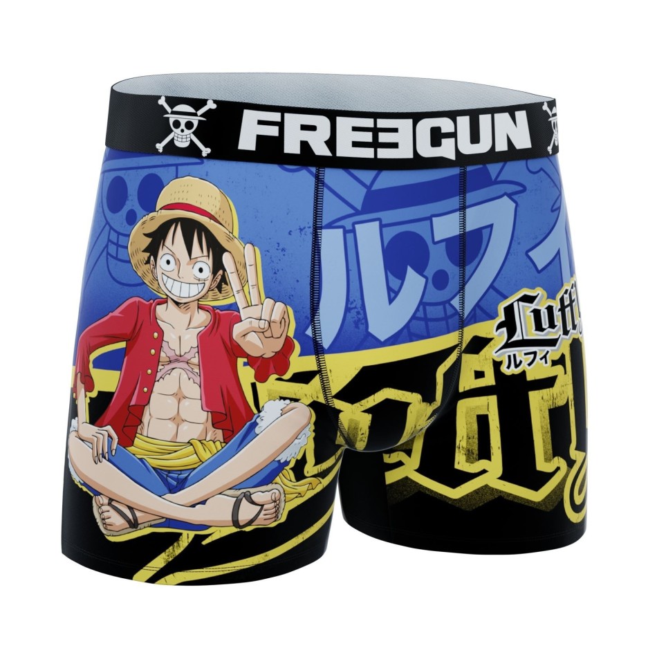 FREEGUN Set om 3 Luffy Zoro "One Piece" mikrofiberboxershorts för pojkar