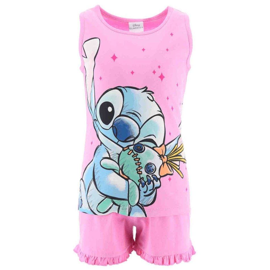 Lilo & Stitch" Pink Girl Cotton Short Pyjama Top for Summer