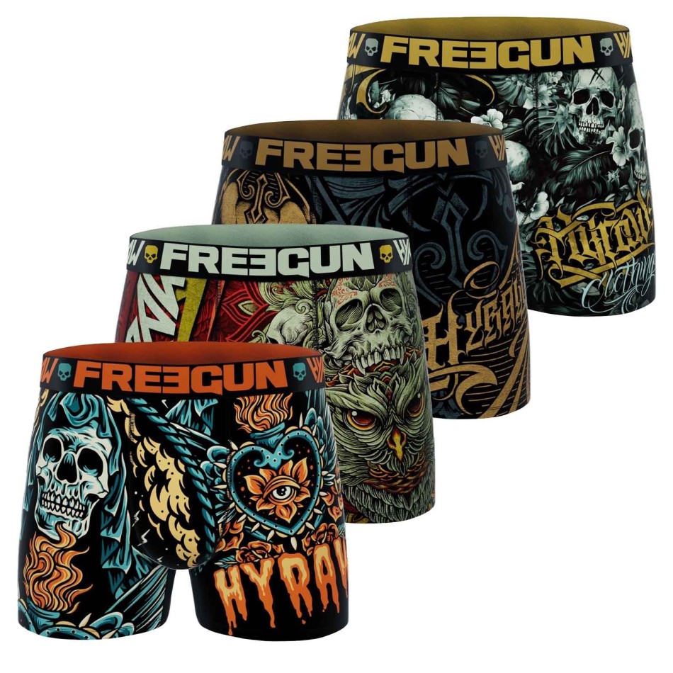 Lote de 4 calzoncillos Rock & Tattoo "HYRAW" para hombre (Calzoncillos para hombre) Freegun chez FrenchMarket