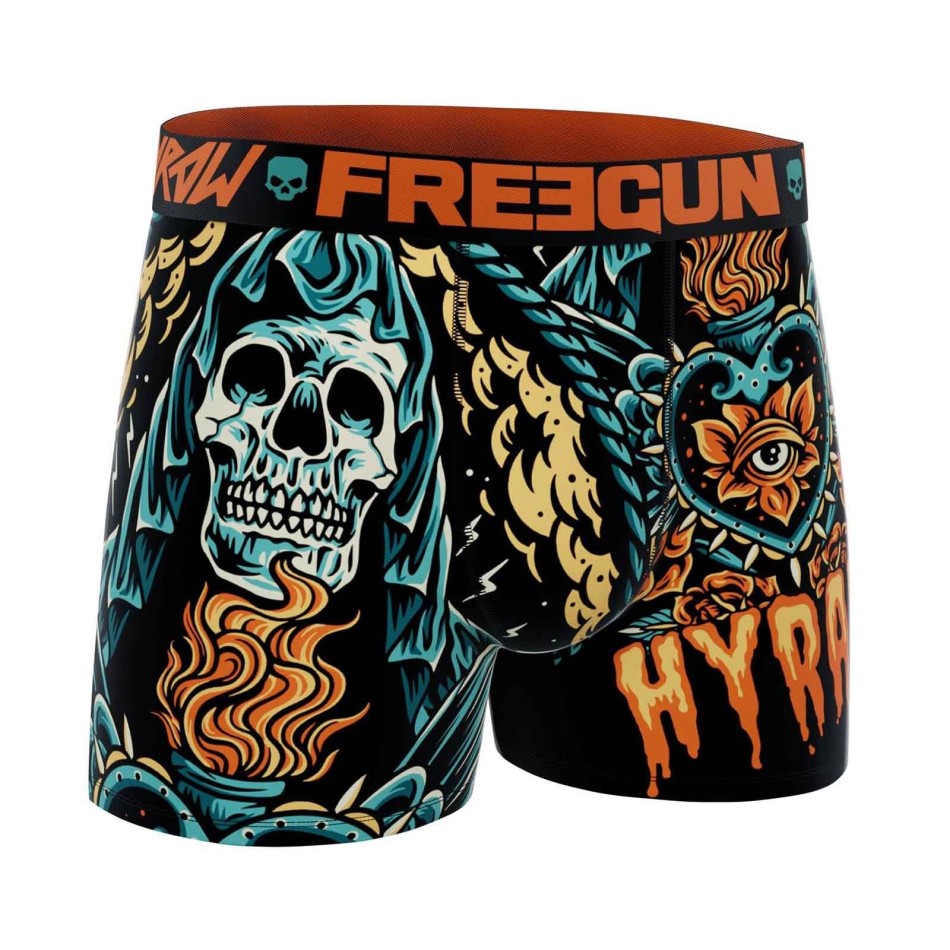 FREEGUN Set om 4 Rock & Tattoo "HYRAW" Skull & Crossbones boxershorts för män