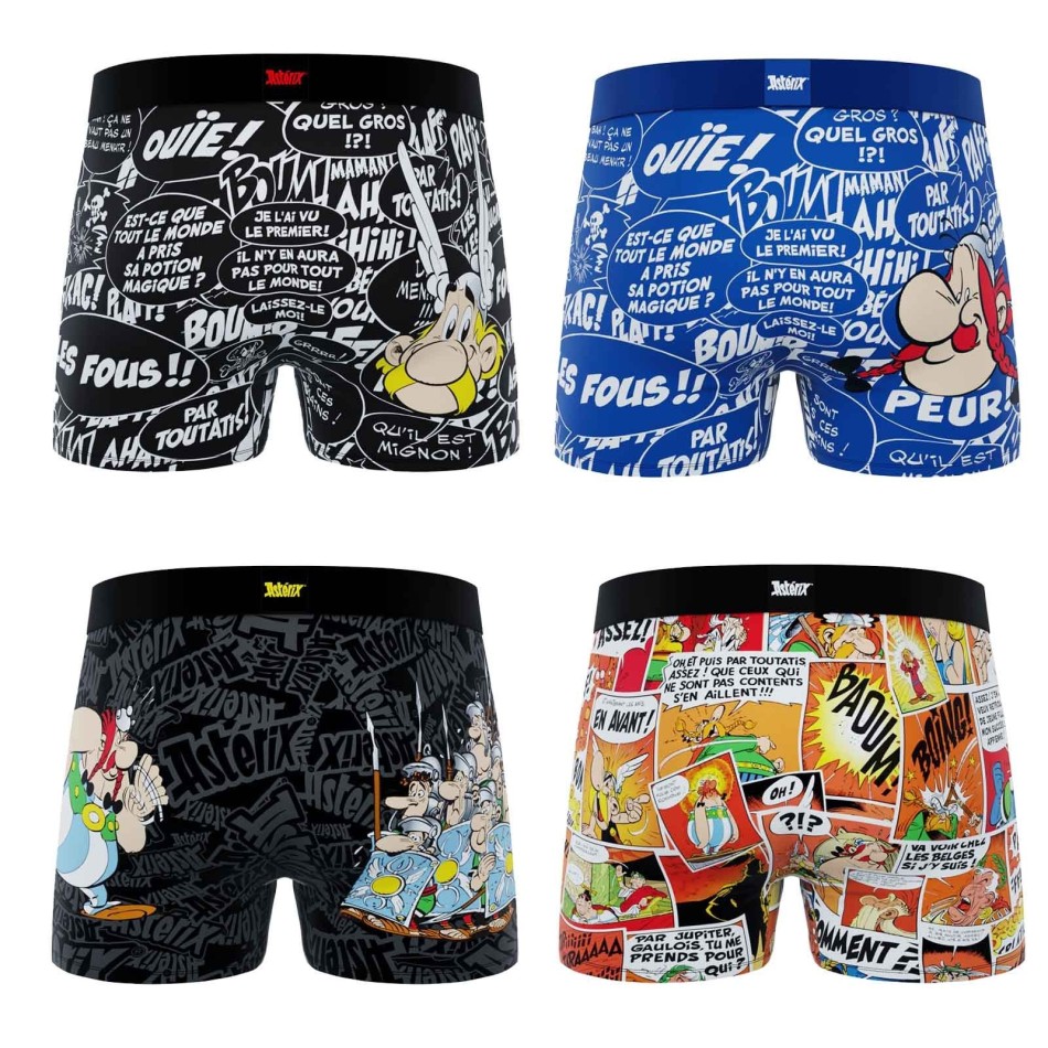 FREEGUN Set med 4 "Asterix och Obelix" mikrofiberboxershorts för män