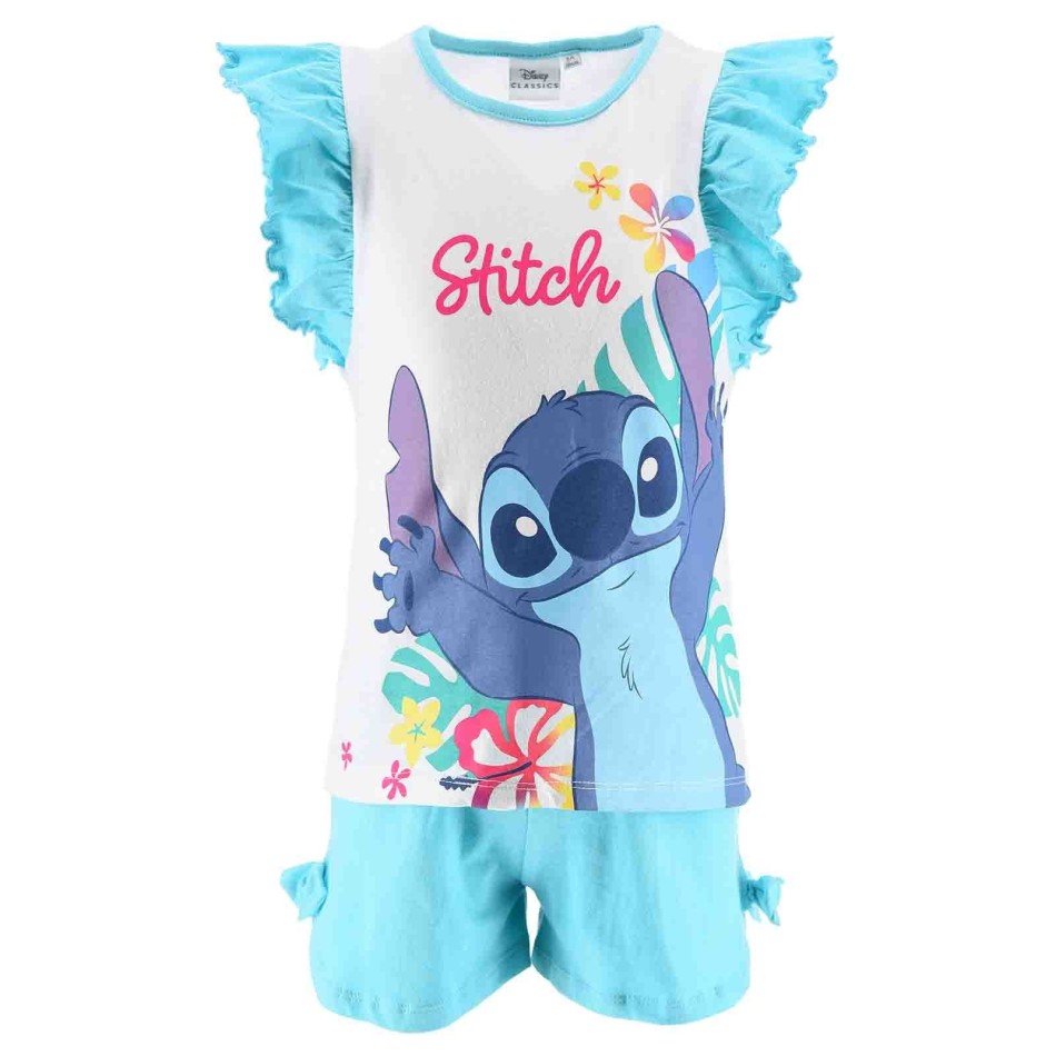 Girl's Stitch Disney Short Pyjamas - Cotton - Rainbow Smile - 3 to 8 Years