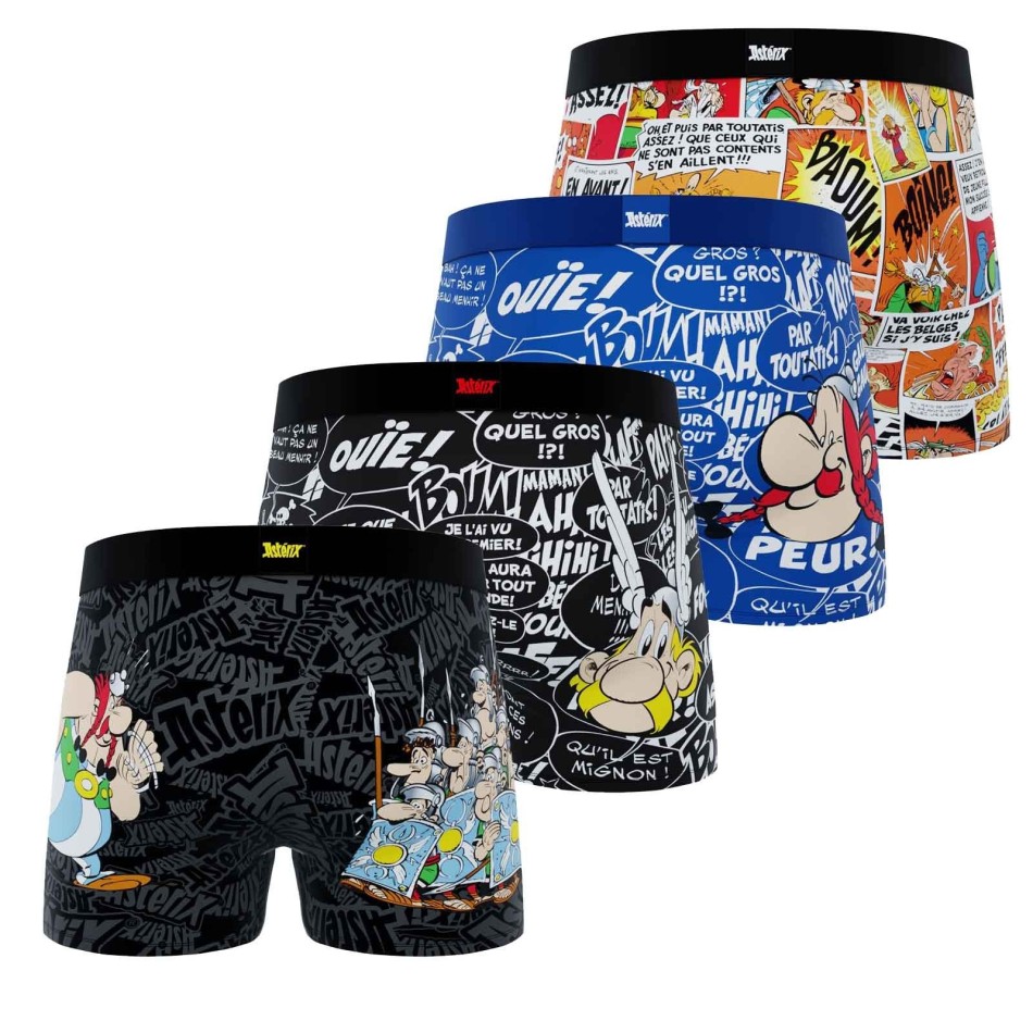 Lote de 4 calzoncillos de microfibra "Astérix y Obélix" para niño (Pack calzoncillos para niño) Freegun chez FrenchMarket