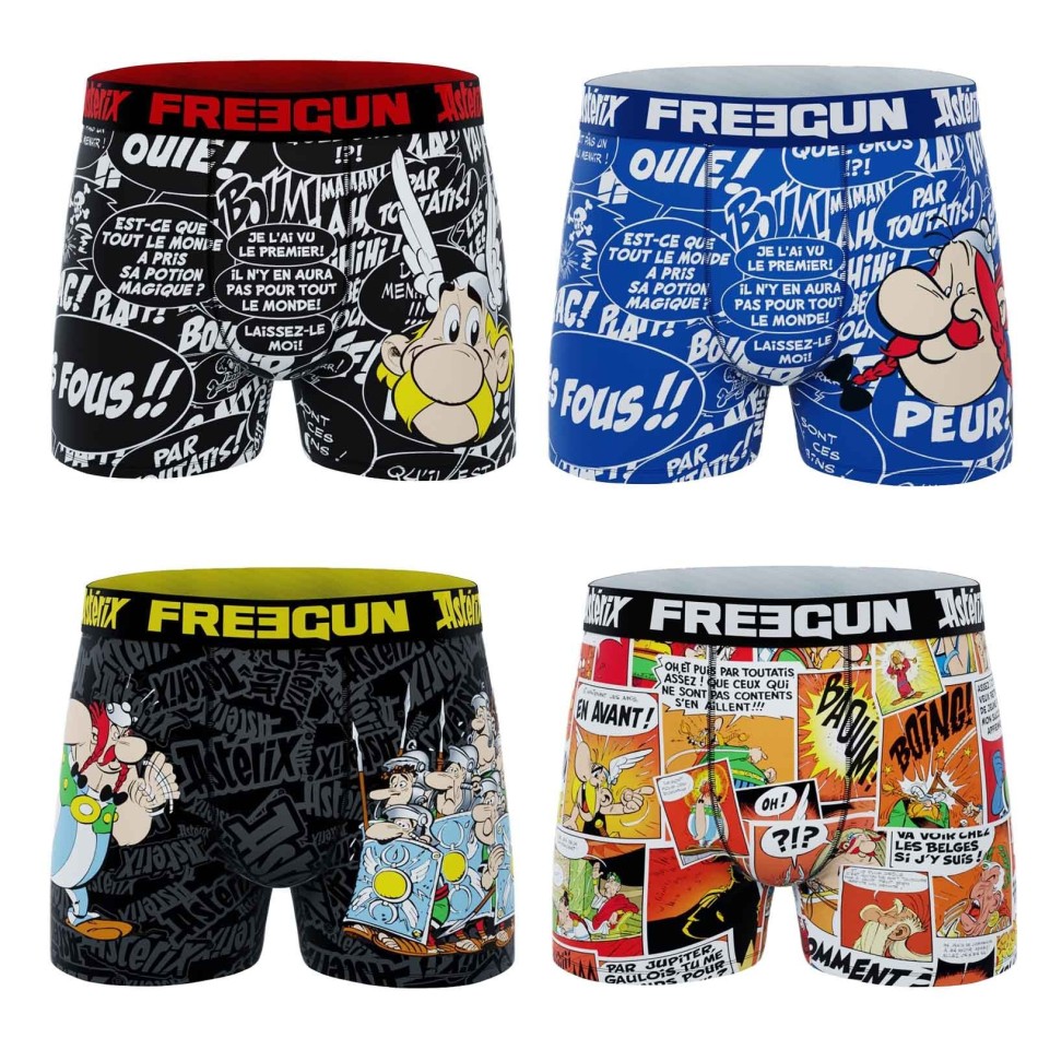 FREEGUN Set of 4 "Asterix and Obelix" Boy's Microfiber Boxer Briefs