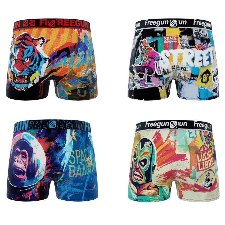 Set med 4 boxershorts för pojkar Freegun Street Graffiti Urban underkläder