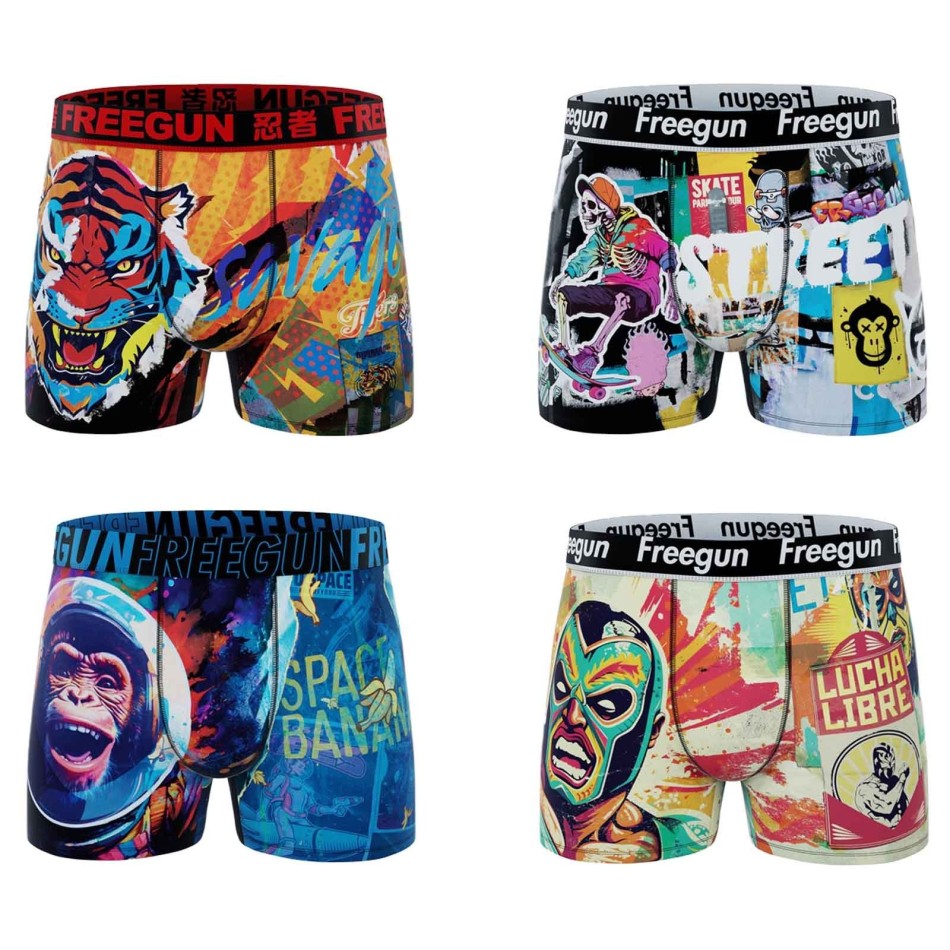 Set med 4 boxershorts för pojkar Freegun Street Graffiti Urban underkläder