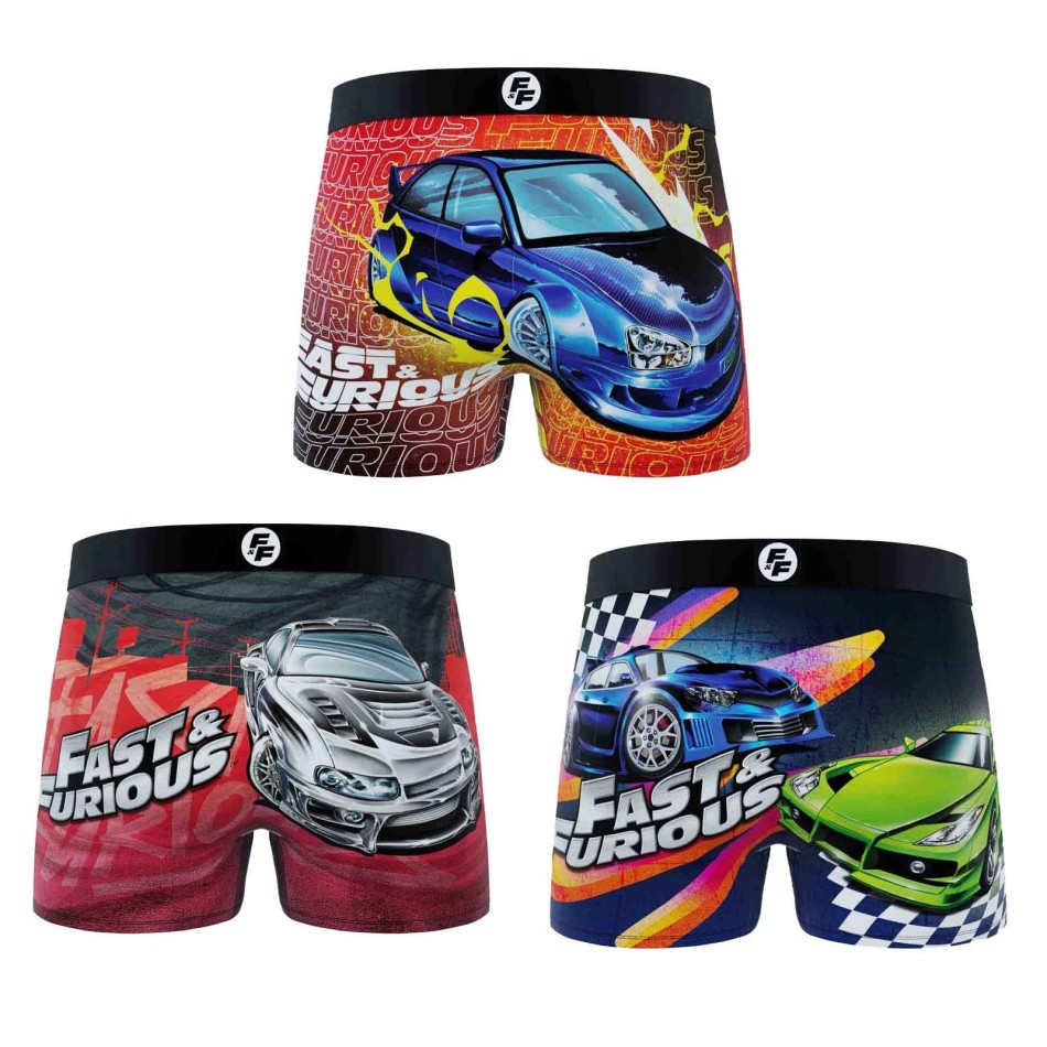 Set med 3 boxershorts för pojkar Freegun Fast & Furious - Officiell licens