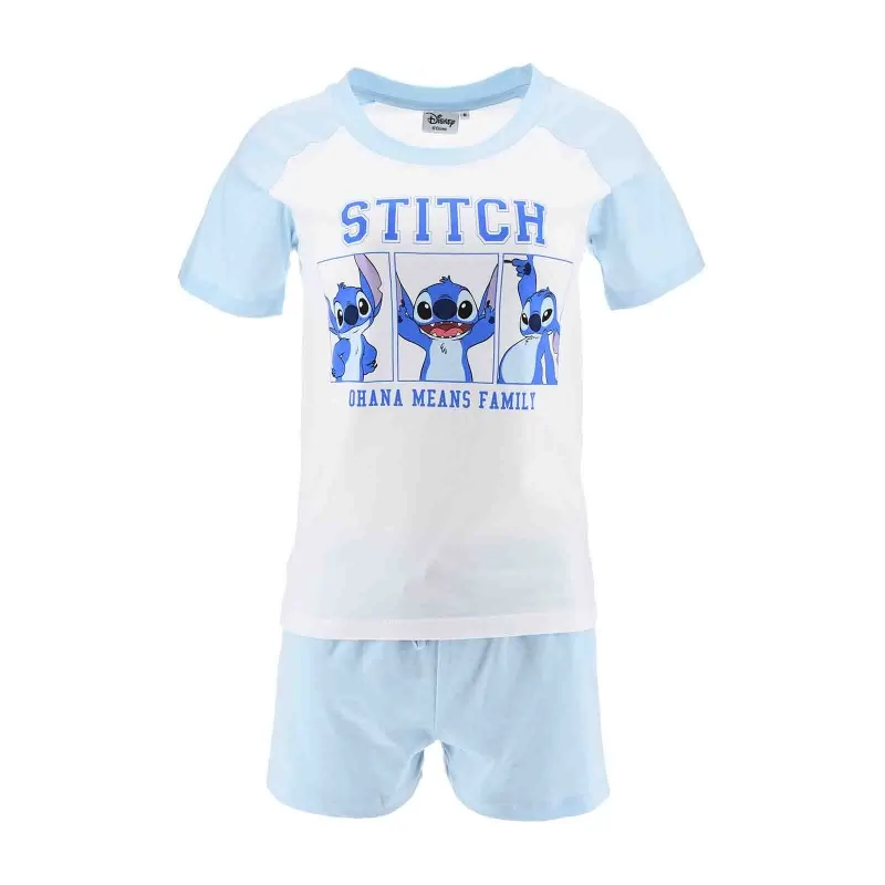 French Market - Pyjama Court Femme Coton "Lilo & Stitch" Ohana Means Family XL Bleu