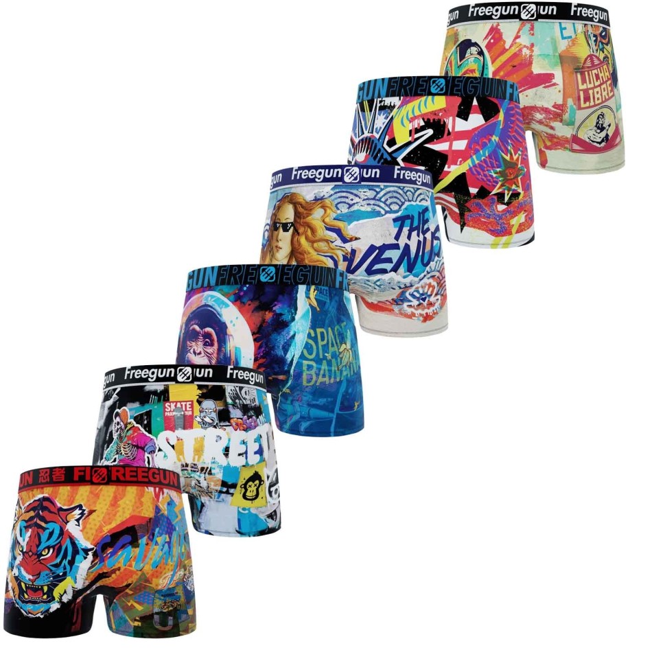 Paket med 6 boxershorts Freegun Man Street Graffiti Urban Underkläder