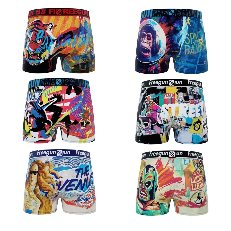 Paket med 6 boxershorts Freegun Man Street Graffiti Urban Underkläder