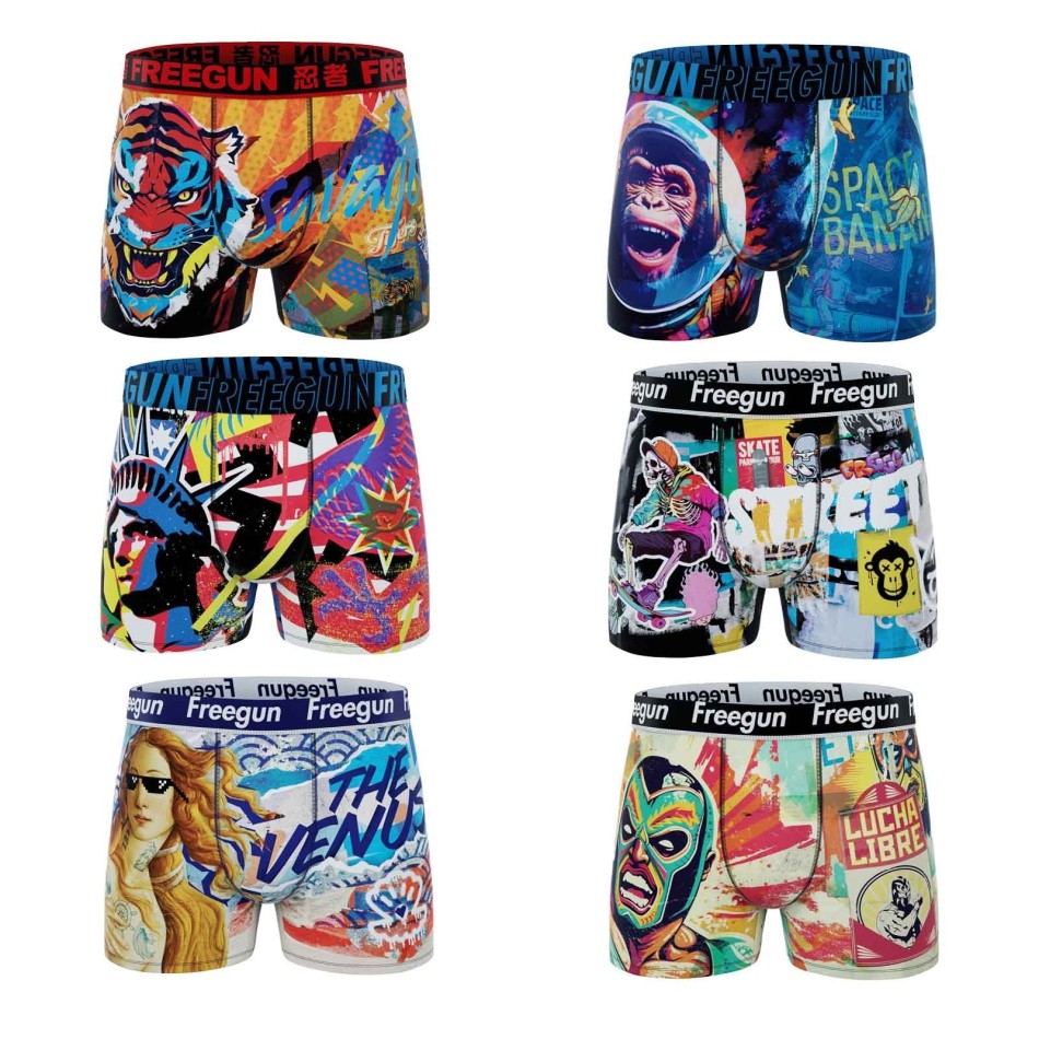 Paket med 6 boxershorts Freegun Man Street Graffiti Urban Underkläder