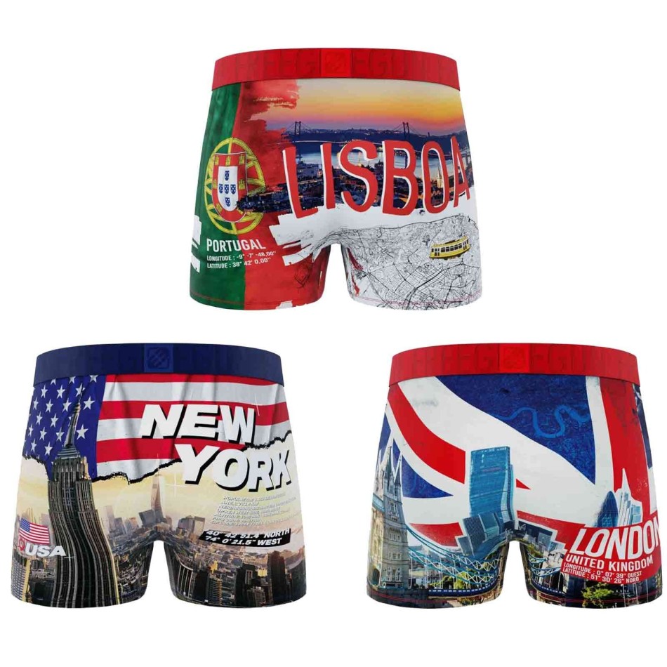 Boxershorts för män Freegun "City Pack - Set om 3 - New York, Lissabon, London - Comfort Microfiber