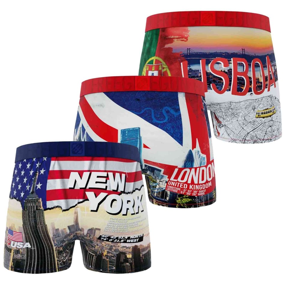 Boxershorts för män Freegun "City Pack - Set om 3 - New York, Lissabon, London - Comfort Microfiber