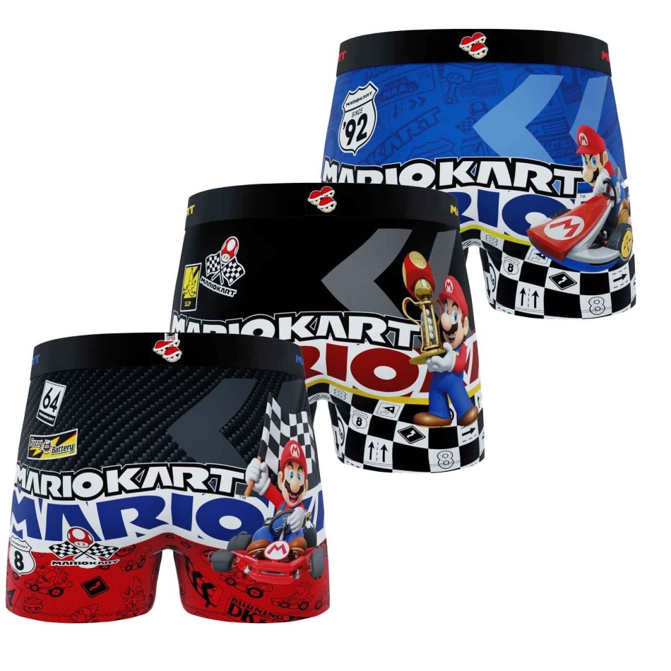 FREEGUN Set om 3 "Super Mario Kart" mikrofiberboxershorts för män