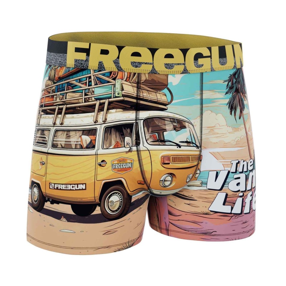 Set med 6 boxerkalsonger för män Freegun "Wild Summer - Bekväm och andningsbar mikrofiber - Sommaräventyrsmönster |French Market