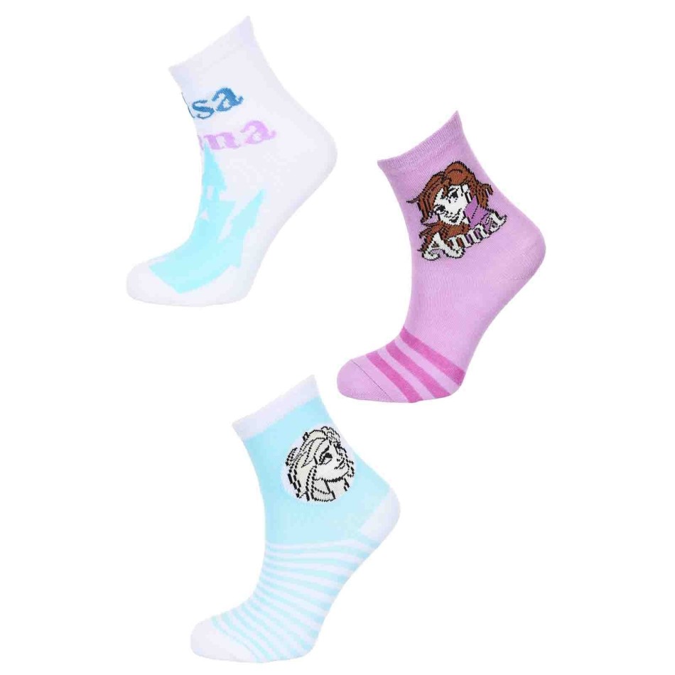 Set om 3 par Snow Queen-strumpor för flickor - Disneys officiella licens - Bomull