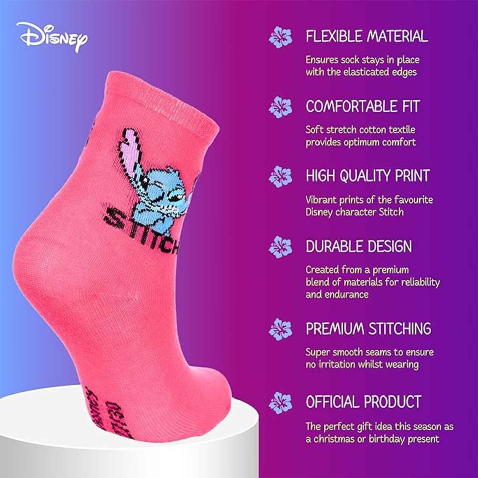 Förpackning med 6 par Lilo & Stitch flickstrumpor - Bomull - Officiell Disney-licens