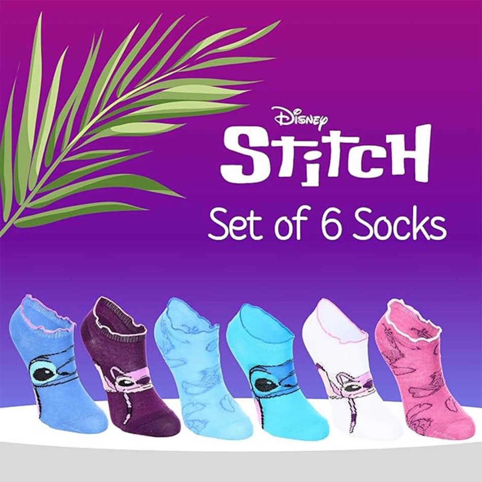 Förpackning med 6 par Lilo & Stitch Girl Socks - Frilly Finishes - Disney Licence