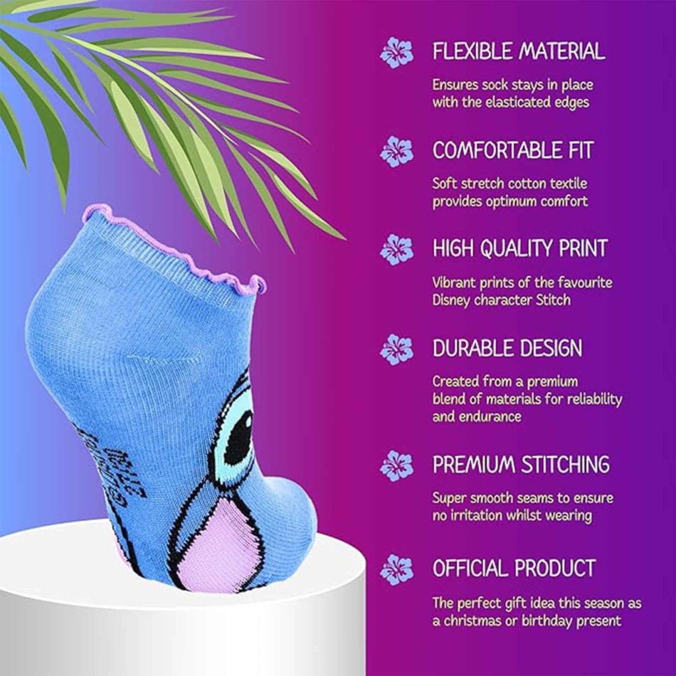 Förpackning med 6 par Lilo & Stitch Girl Socks - Frilly Finishes - Disney Licence