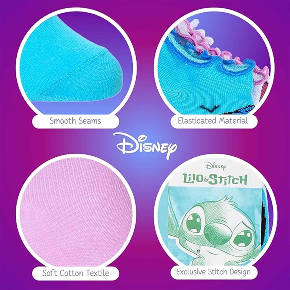 Förpackning med 6 par Lilo & Stitch Girl Socks - Frilly Finishes - Disney Licence