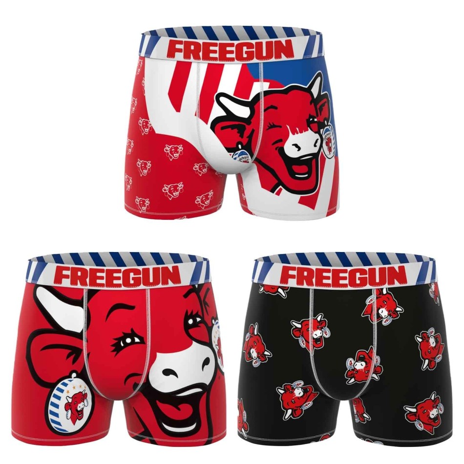 Set om 3 boxershorts för män Freegun "Den skrattande kon" - Comfort Cotton - Officiell licens