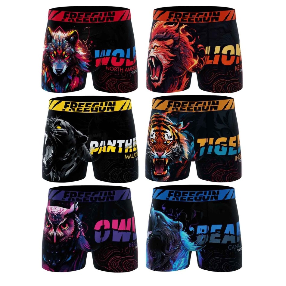 FREEGUN Set om 6 djurboxershorts i mikrofiber för män Fri leverans