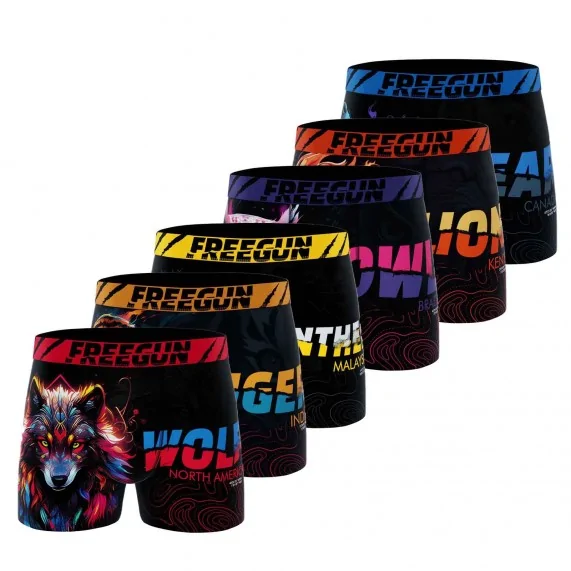 6er-Pack Boxershorts "Tiere" für Männer aus Mikrofaser (Boxershorts für Männer) Freegun auf FrenchMarket