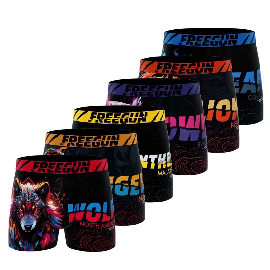 FREEGUN Set of 6 Men's "Animal" Microfiber Boxers Free delivery