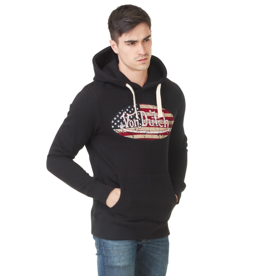 Sweat à Capuche VON DUTCH Hoodie Noir Logo USA  (Pulls/Sweats) chez FrenchMarket