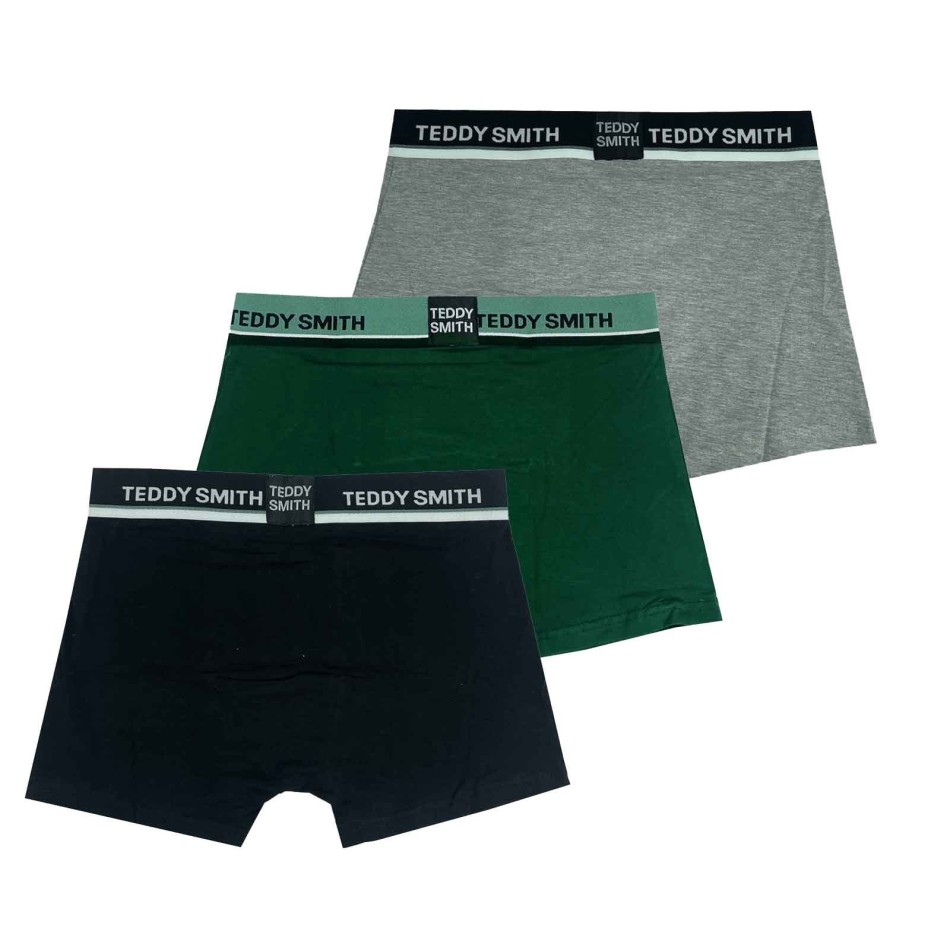 Set om 3 Boxershorts i bomull, grön, grå, svart, för män - Teddy Smith