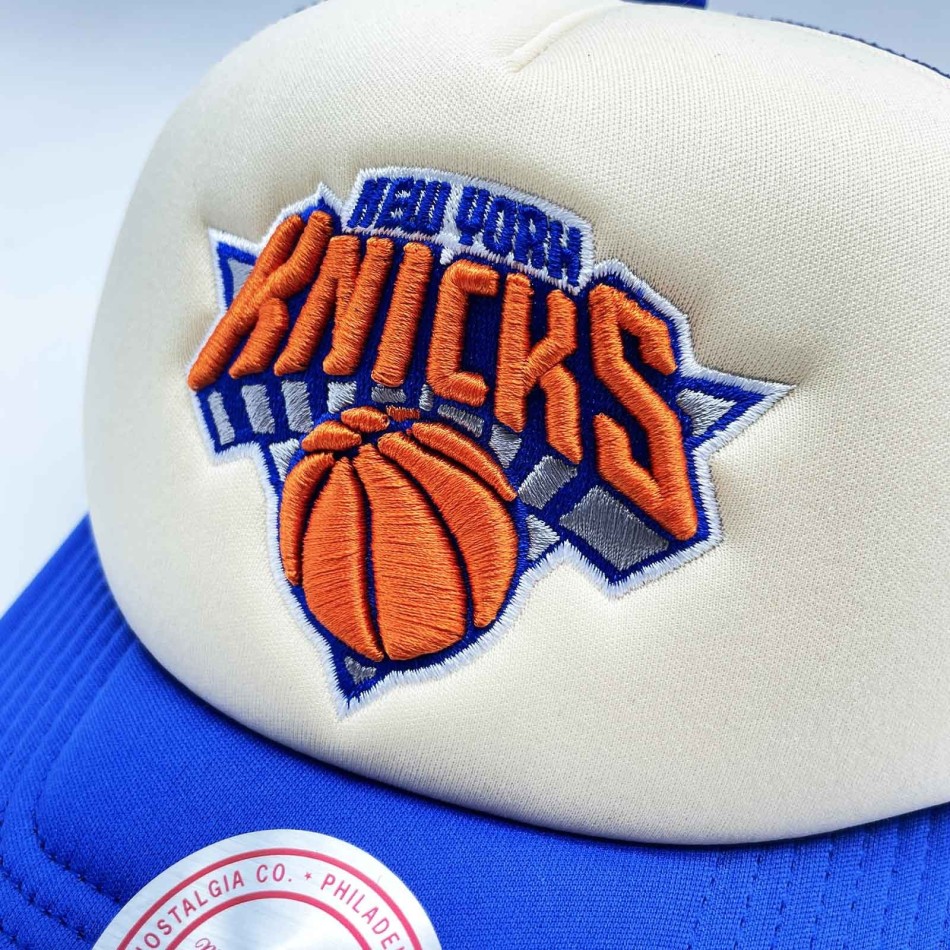 NBA New York Knicks "Vintage Block" Trucker-Schaumstoffmütze (NBA-Kappe) Mitchell & Ness auf FrenchMarket