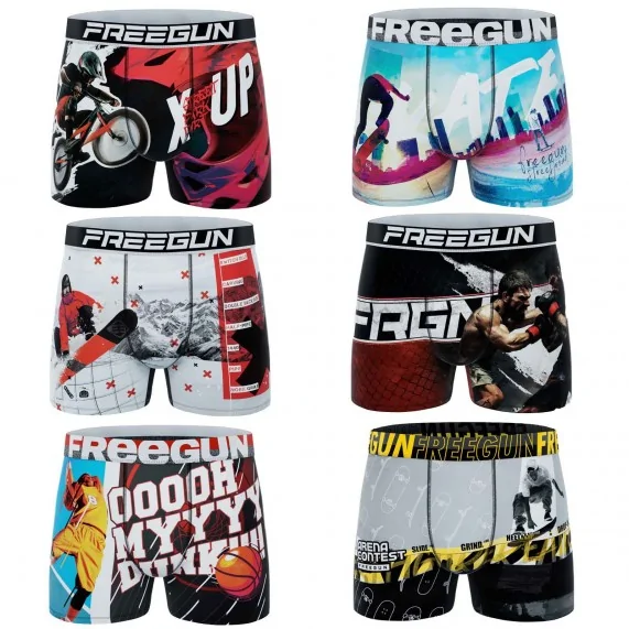 Lot de 6 Boxers Homme Microfibre "Sport Extrême" (Lot boxers Homme) Freegun chez FrenchMarket